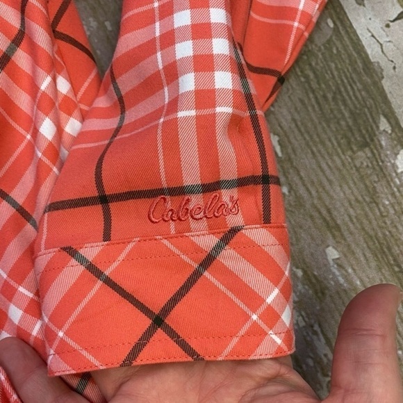 Canelas Flannel plaid coral pink button down shirt - Picture 3 of 4